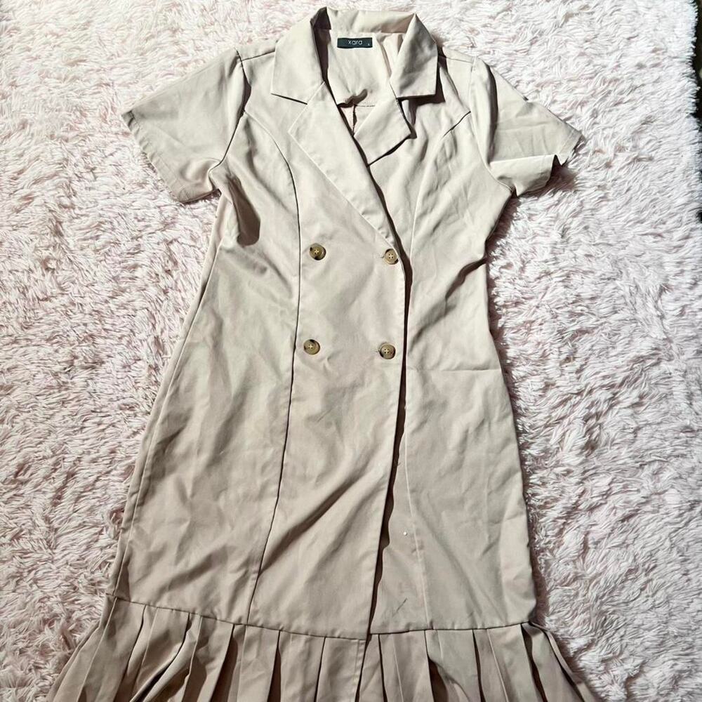 Pleated Blazer Double Breasted Old Money Quiet Luxury Minimalist Womens Dress Sm